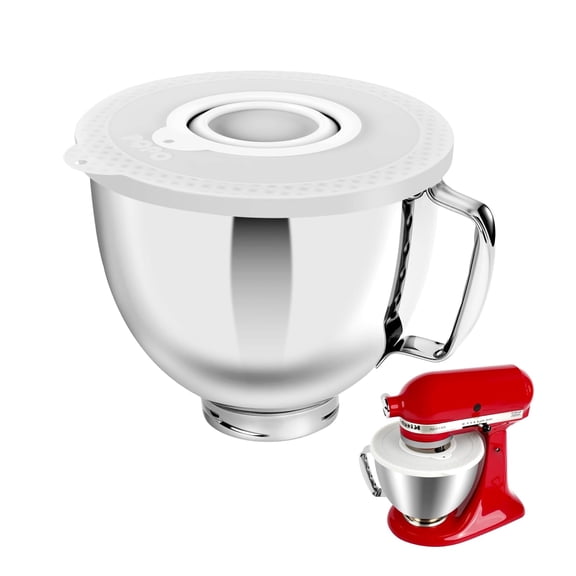 5 Quart Stainless Steel Mixer Bowl Set Compatible with KitchenAid 4.5-5 Quart Tilt-Head Stand Mixers (5 Quart Bowl+White Cover)