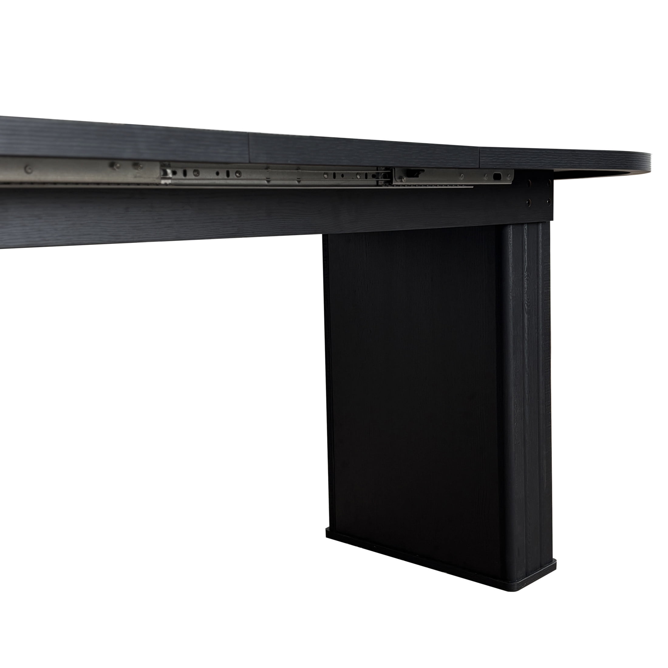 Noble House Phineas 78.74" Travertine-Inspired Oval Extendable Dining Table for 4–8, Wooden Strip Base, Black