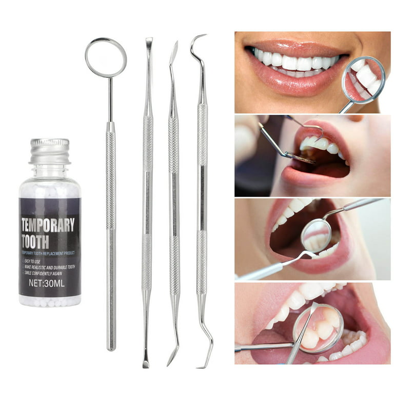  Teeth Repair Kit, Temporary Teeth replacement kit, Moldable  False Teeth, Thermal Fitting Beads for Snap On Instant and Confident Smile,  with Mouth Mirror, Mouth Tweezer, Dental Probe : Health 