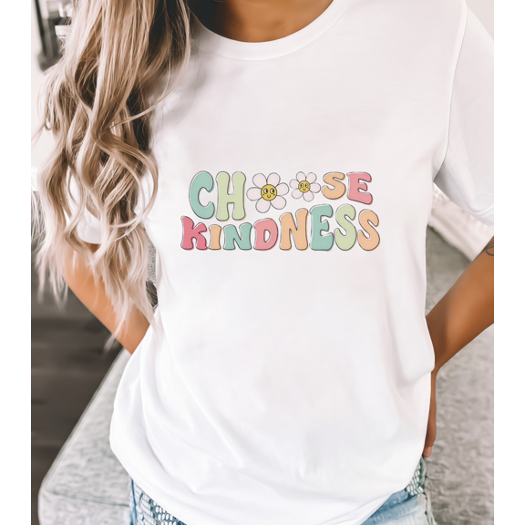 Inspirational Quote Tee Women’s Choose Kindness Pastel Letter Flower Print Shirt S-4XL