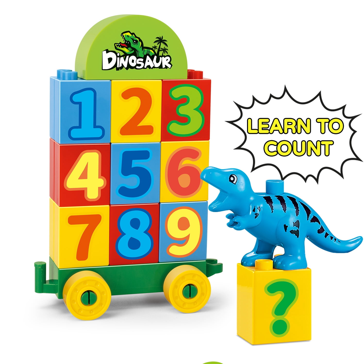 Jurassic Theme Building Blocks Dinosaur, Building Blocks ToysWith A Big T-rex,A Counting Train,and Three Dinosaurs,Compatible With All Major Brands, Gift For Kids Toddlers Boys Girls Age 3,4,5,6,7,8+