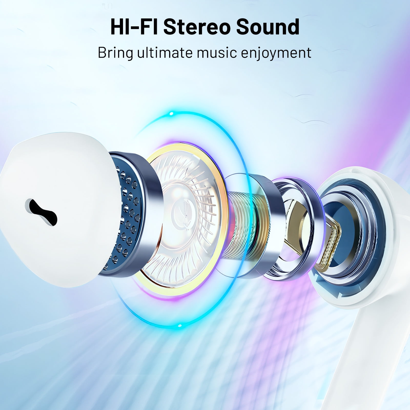 Atilioo Wireless Earbuds V5.3 Bluetooth Headphones with Deep Bass Stereo Power Display, 40H Playback with Charging Case, IP7 Waterproof in-Ear Earphones with Mic for TV Sport, Android iOS, Blue