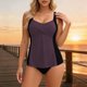 thumbnail image 2 of Conjunto de Bikini de Cintura Alta para las Mujeres Color Sólido Correa sin Espalda Dos Piezas, Bloque de Color Fuera Del Hombro Tanjini Traje de Baño, 2 of 7