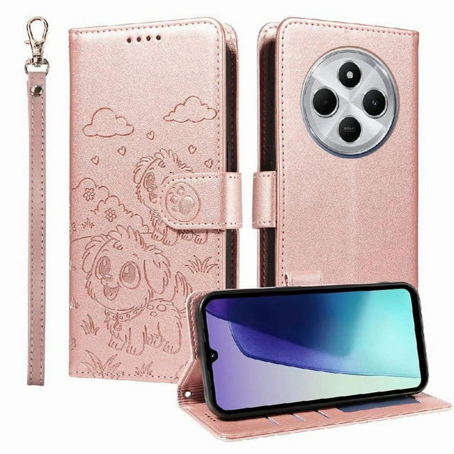 Funda Cartera GANGXUN con Diseño de Perrito en Relieve para Xiaomi POCO M7 , Protección 360° con Ranuras y Correa Desmontable