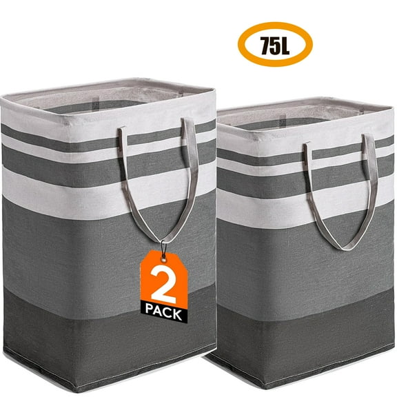 UPMORE 2-Pack 75L Laundry Hamper Large Collapsible Laundry Baskets, Freestanding Waterproof Clothes Hamper with Easy Carry Handles in Laundry Room Bedroom Bathroom College Dorm Toy Storage