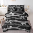 thumbnail image 1 of Erosebridal Black Grey Striped Bedding Sets Queen Size, Butterfly Print Comforter Sets with Sheets, Reversible 7pcs, 1 of 5