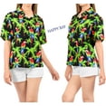 thumbnail image 2 of LA LEELA Hawaiian Shirts Womens Summer Button Down Beach Party Blouses Shirt Collared Blouse Short Sleeve Vacation Button up Tee Shirts for Women L Parrot Palm, Black, 2 of 5