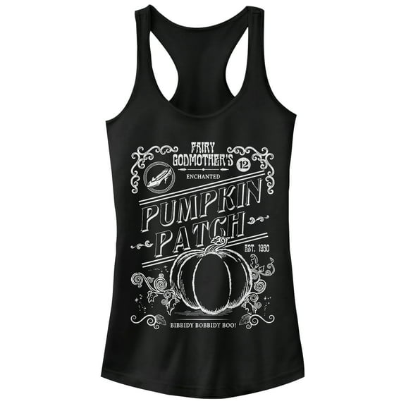 Junior's Cinderella Enchanted Pumpkin Patch Racerback Tank Top Black 2X Large