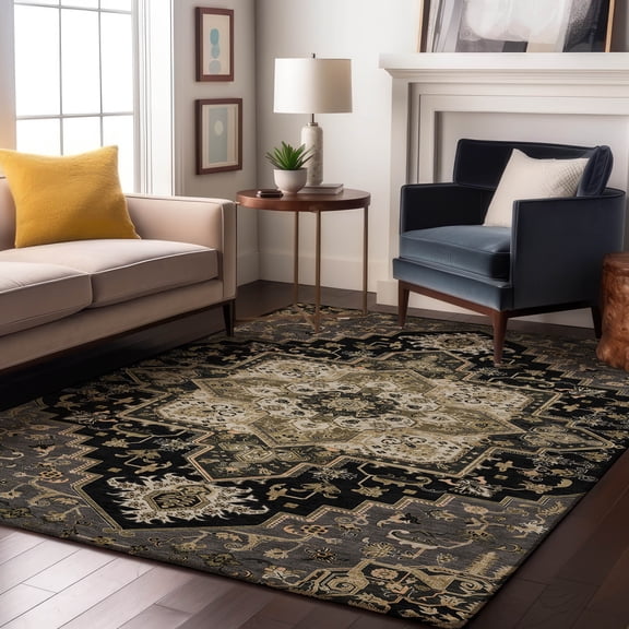 Addison Rugs Mayfield Premium Machine Washable Traditional Oriental Black Rectangle Rug, 10' x 14'