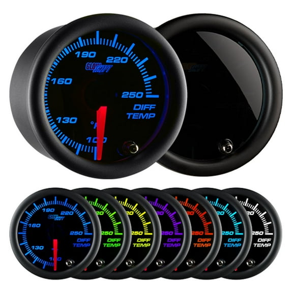 GlowShift | 2-1/16 (52mm) Tinted 7 Color Series Differential Temperature Gauge for Cars and Trucks