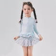 thumbnail image 4 of SGMVNU Girls Rash Guard 2 Piece Bathing Suit with Hat Long Sleeve Floral Swimsuit Swimming Ruffle Skorts Swimwear for Age 2-4 Years Kids, Blue, 4 of 9