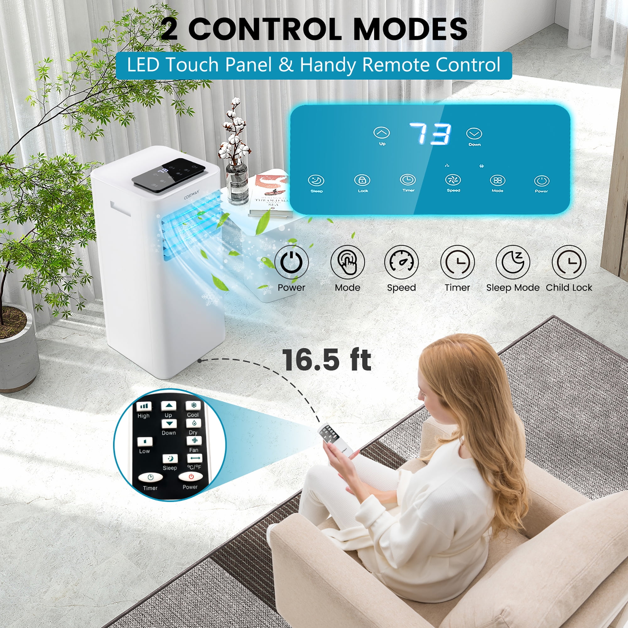 Costway 8000 BTU Portable Air Conditioner 3-in-1 AC Unit with Cool Fan Dehum Sleep Mode Sansujyuku sansujyuku.com