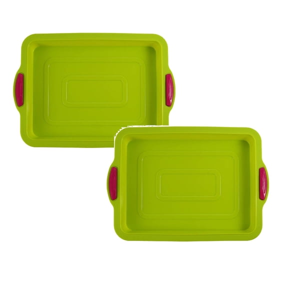 Clearance Baking trays & trays under $15 Silicone Square Cake Baking Pan Non Stick Baking Tray With Thickened Handle High Heat Bakeware Green