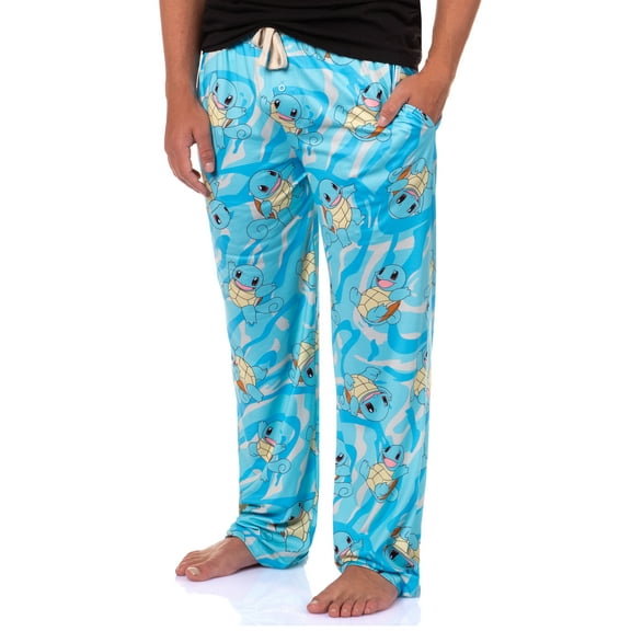 Pokemon Men's Squirtle #007 Water All Over Print Adult Pajama Pants Sleep Lounge Bottoms