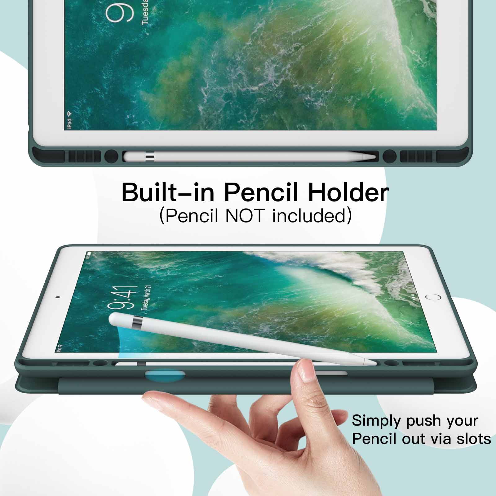 JETech Case for iPad Pro 12.9 Inch (2015/2017 Model, 1st/2nd Generation) with Pencil Holder, Slim Tablet Cover with Soft TPU Back, Auto Wake/Sleep (Misty Blue)