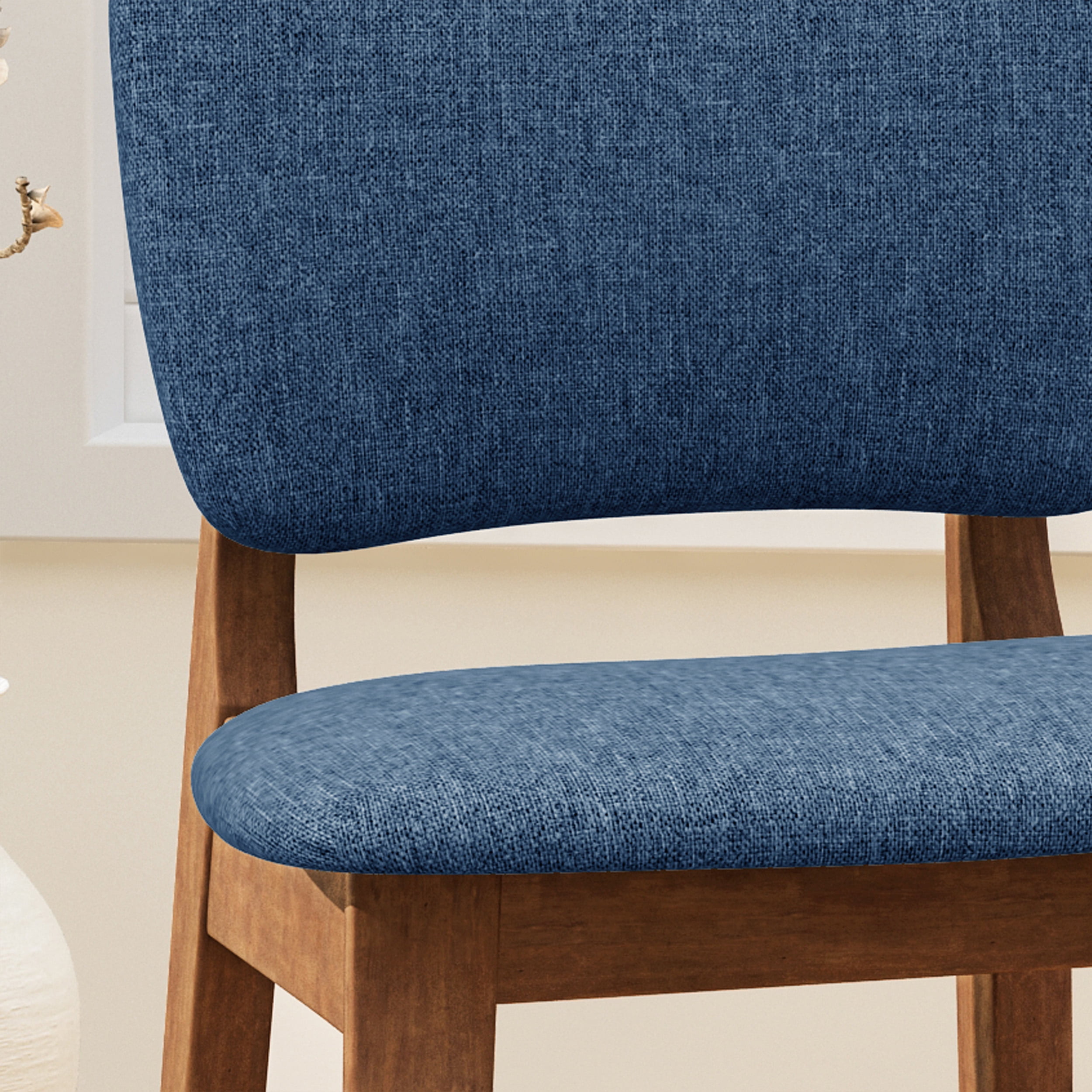 Noble House Rayan Modern 42" Wood Bar Chair, Set of 2, Dark Blue, Walnut