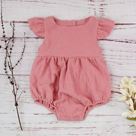 

DancePeanut New Cotton Baby Girl Overalls Double Gauze Ruffle Sleeve Romper Jumpsuits For Newborns Cute White Baby Toddlers Infant