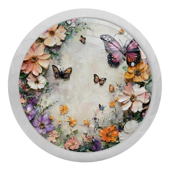 Wildflowers Butterfly Glow in The Dark Crystal Glass Cabinet Knobs 4 Pcs Drawer Handles for Kitchen Cabinets Dresser Cupboard Wardrobe