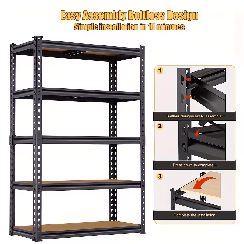 Heavy Duty 5-Tier Metal Shelving Unit, 72" Adjustable 2000lbs Capacity Garage Storage Rack, Utility Shelf for Kitchen, Basement, Warehouse, Living Room, Black