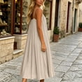 thumbnail image 4 of Ygbgbb Women's Spaghetti Strap Pleated Maxi Dress, Flowy Sundress, Pleated Design Lightweight Dress for Beach & Vacation Beige XL, 4 of 8