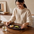 thumbnail image 6 of Faux Wood Grain Serving Tray Dark Brown 9.45in Oval Dessert Tray for Coffee Shop Cake Fruit Snacks Home Kindergarten Use, 6 of 6