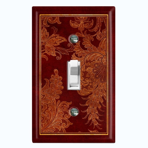 Metal Light Switch Plate Cover Elegant Burgundy Floral Damask Frame FRA038