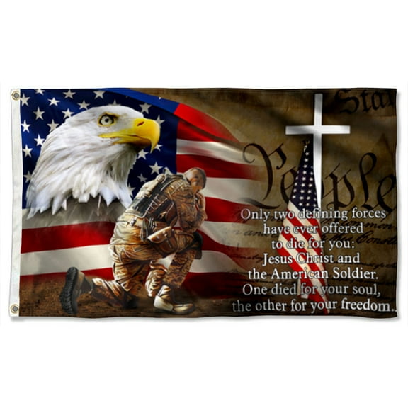 Cayyon Jesus Flag 3x5Feet Owe To Jesus Christ And The American Soldier Grommet Flag. Veteran Christ Cross Grommet Flag Banner with 2 Brass Grommets