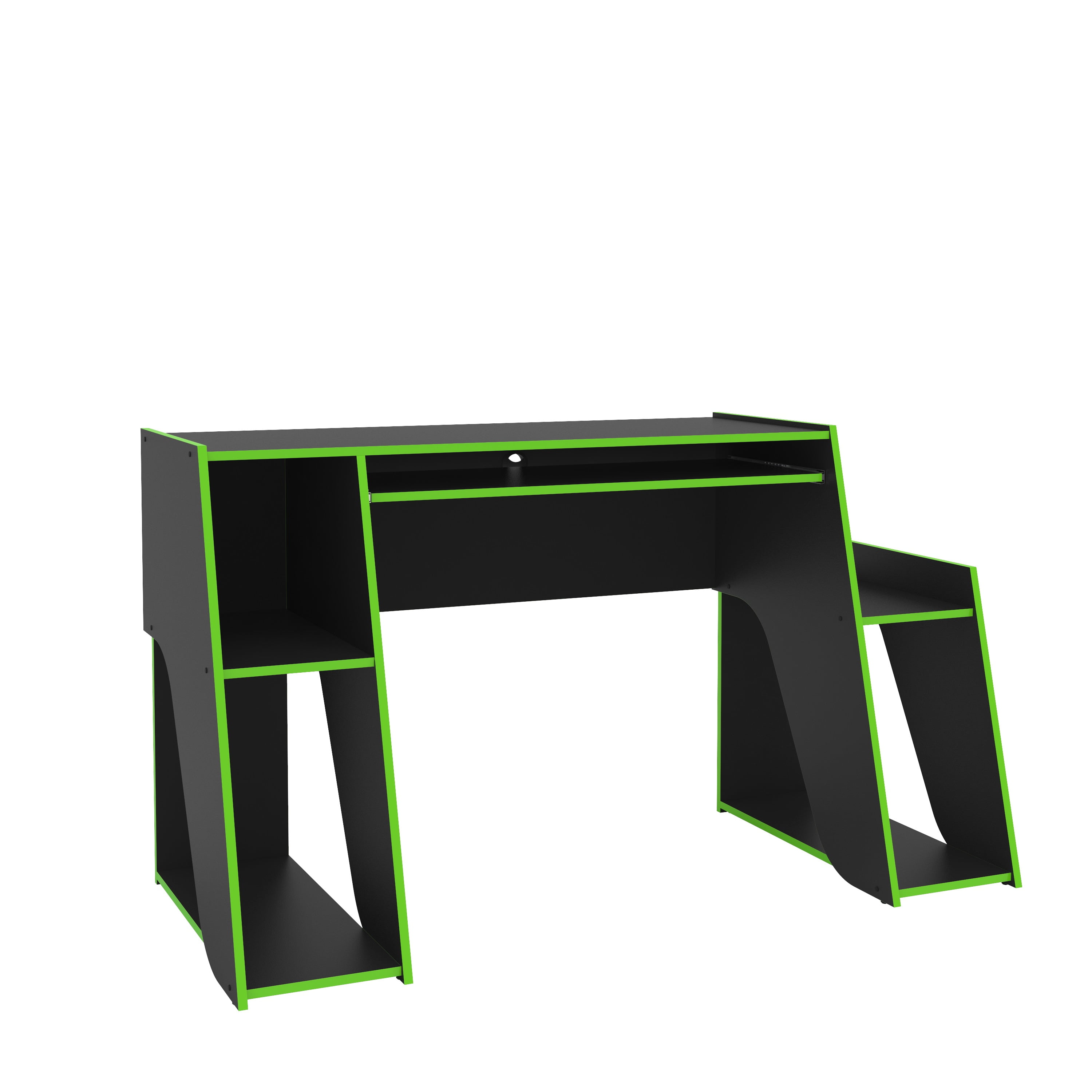 Polifurniture Kyoto Modern 26" Wood Portable Gaming Desk, Black/Green