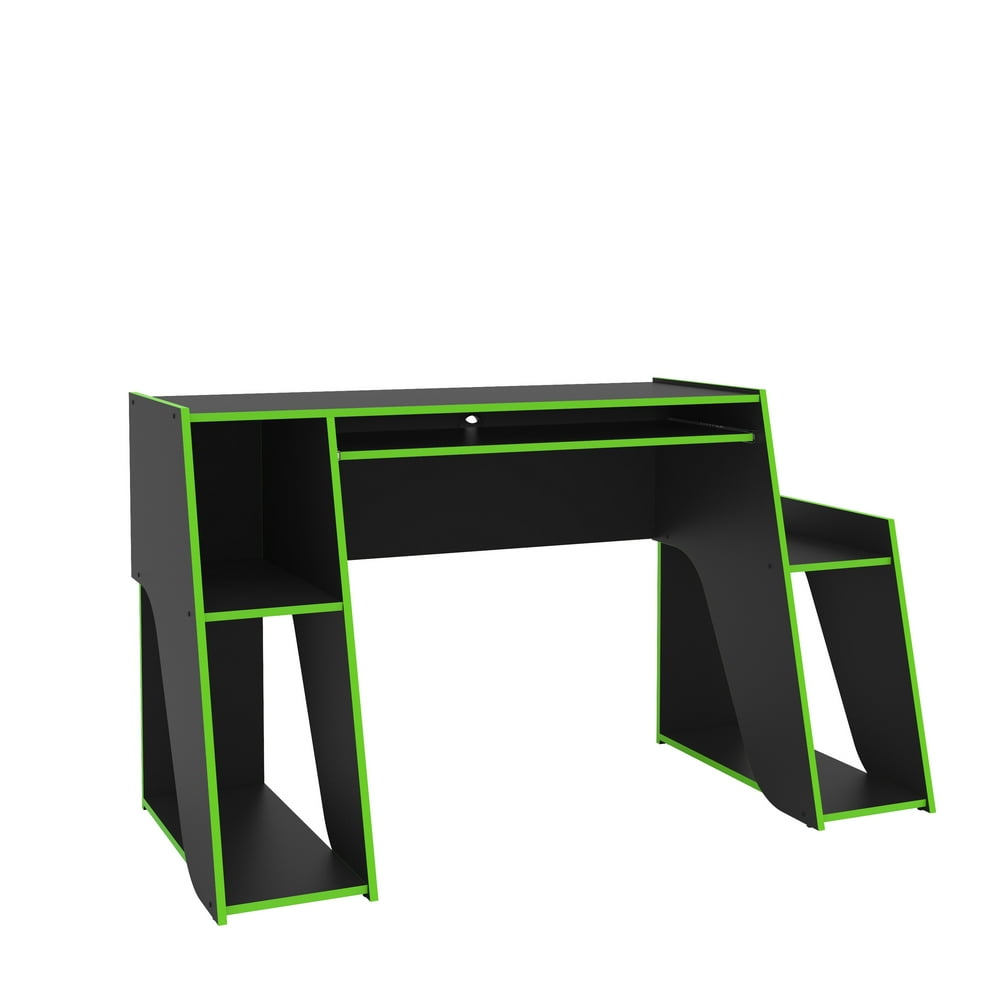 Polifurniture Kyoto Modern 26" Wood Portable Gaming Desk, Black/Green