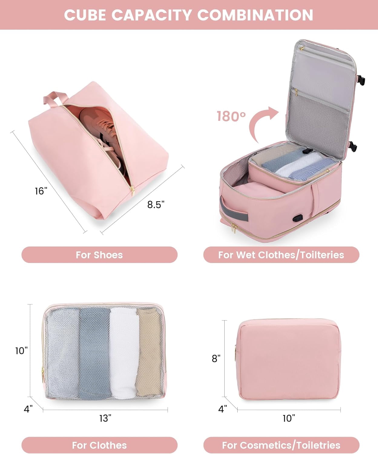 Lovevook Travel Backpack Men Women, 40L Expandable Carry-On Luggage Backpack Set Airline Approved, Larger Personal Item Travel Bag Suitcase Weekender Overnight Bag