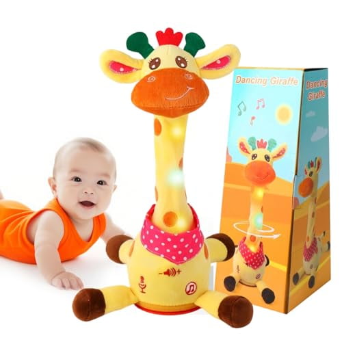 Dancing Talking Musical Giraffe Toy,Giraffe Stuffed Animal Tummy Time Toy with Volume Adjustment,Singing 10 Children's Songs Light Up Toys,Repeating What You Say,Baby Toys for Boys Girls Gifts