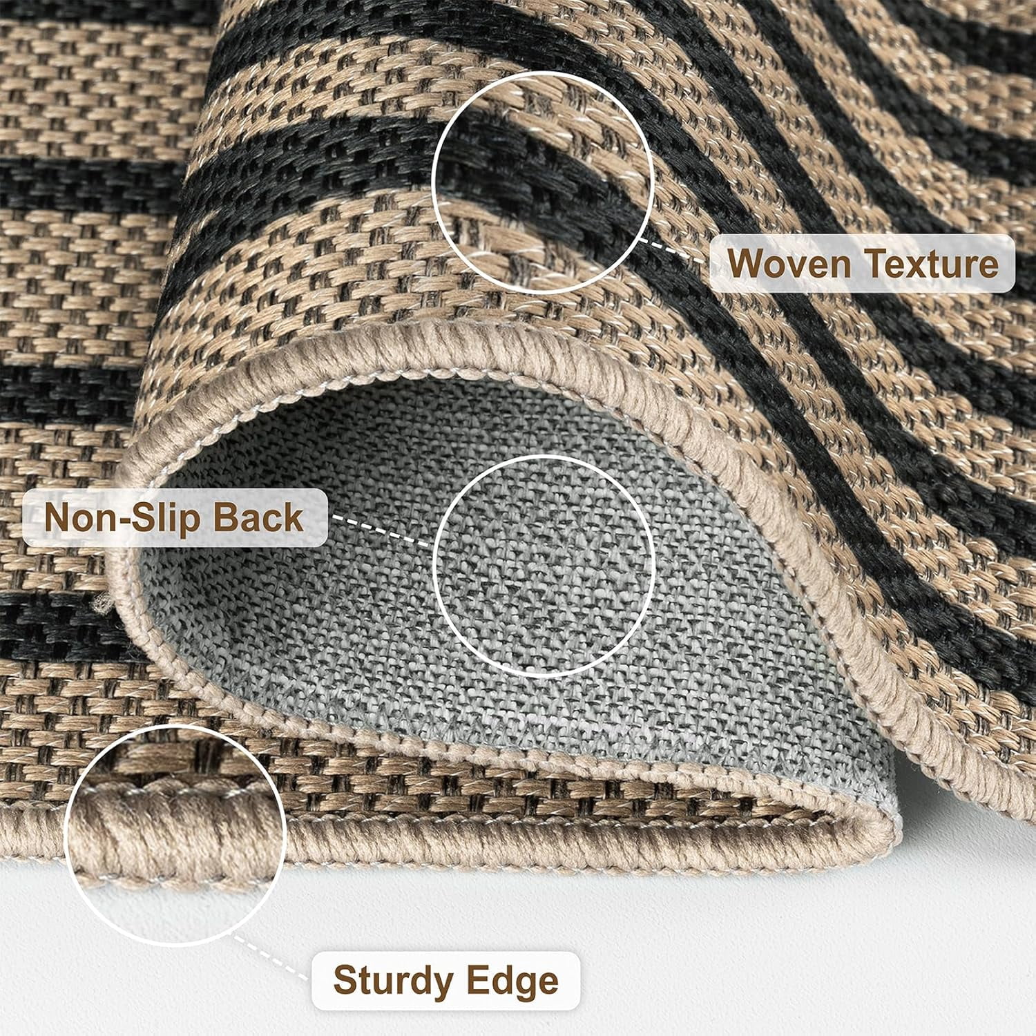 ORGOWEL Doormat Washable Easy Jute Rugs Boho Indoor Outdoor Rug 3*5ft Entryway Rugs Non-Slip Low Pile Black Door Mat Carpet for Living Room Kitchen Entry Patio Deck