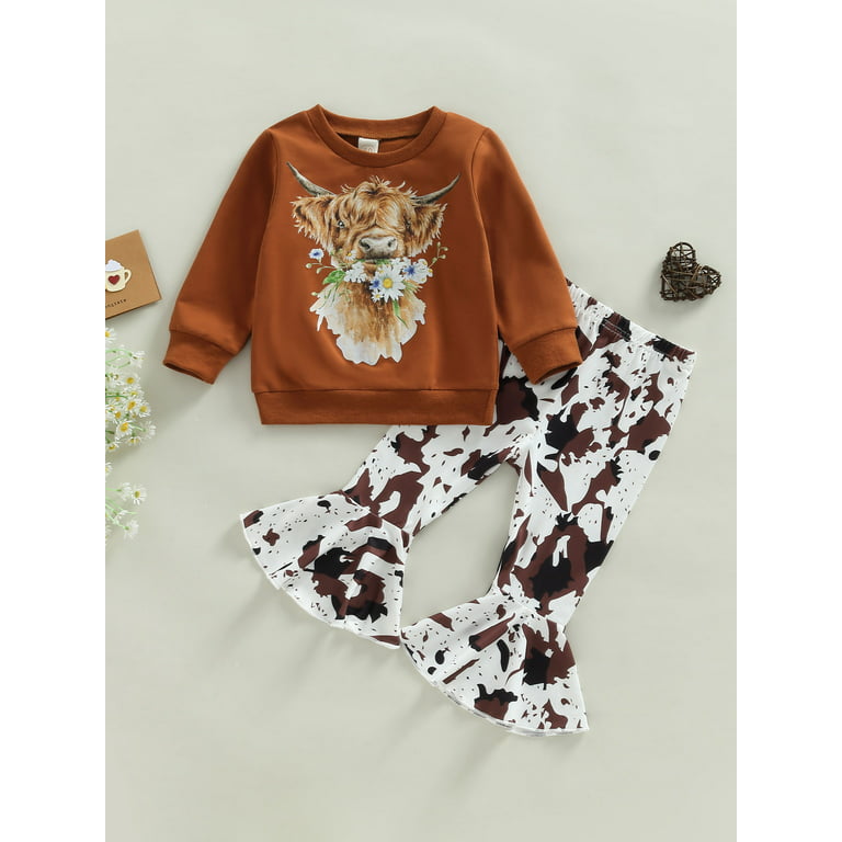 Toddler Western Baby Girl Clothes Bell Bottom Outfits Sweatshirt