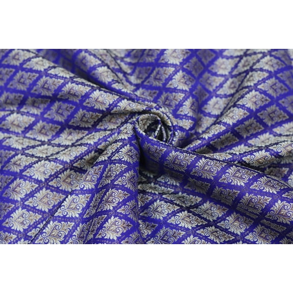 TRILOKI Damask Fabric Blue Brocade Embroidery Poly Brocade 44 Sewing DIY Crafting Fashion Design Fabric By The Yard