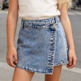 thumbnail image 2 of mgoYE Girl's High Waist Denim Skort 12-16T Button Front Split Elastic Waist Summer Casual Jean Skirt Shorts(Light Blue,15-16 Years), 2 of 9