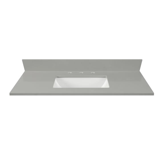 43x22 Inch Bathroom Vanity Top, Earth Gray Quartz with Undermount Porcelain Sink, 0.75" Thick (¾") and 4" High Backsplash, Pre-Drilled 8" Widespread Faucet Holes