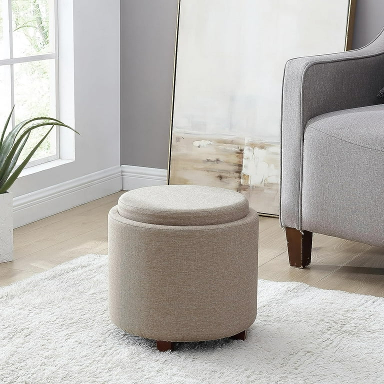 Ornavo Home Lawrence Round Storage Ottoman with Lift Off Lid and