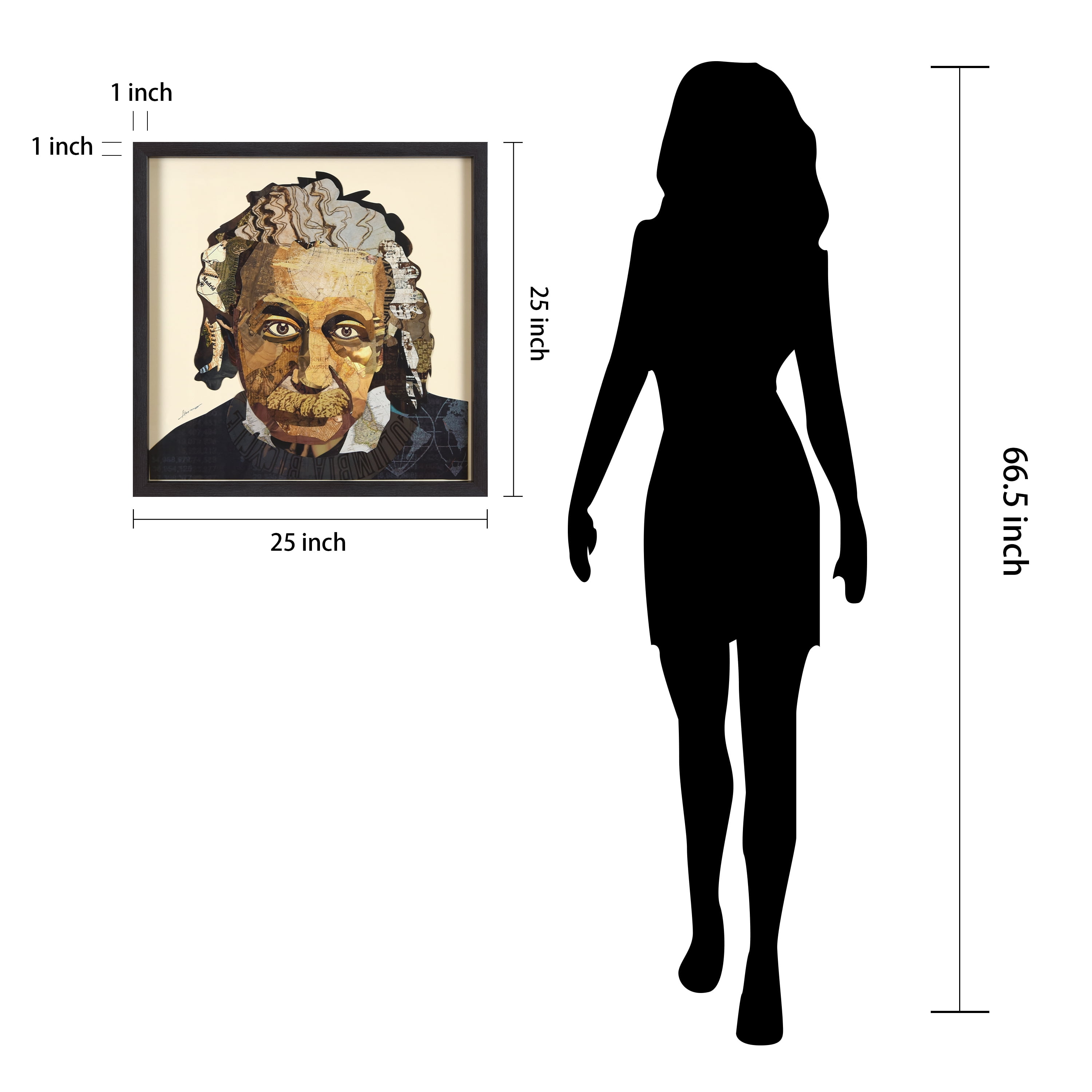 "Einstein" Alex Zeng’s dimensional collage, under glass & a black shadow box frame