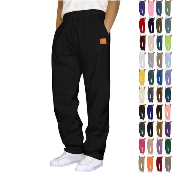 Zvmxot Sweatpants for Men Fleece Wide Leg Casual Loose Fit Pants Elastic Waist Pants Lounge Workout with Pockets