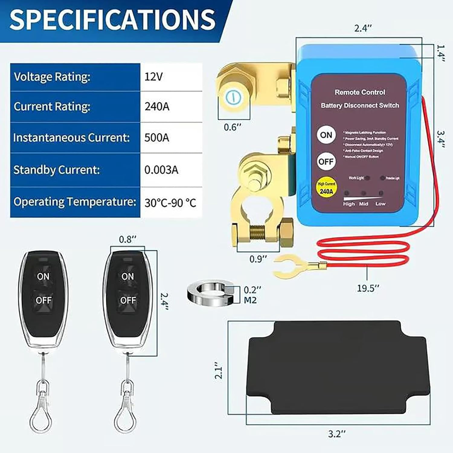Remote Control of Car Devices for Anti-Theft Safety, Battery Disconnect Switch with Remote, 12V 240A Kill Switch for Theft Protection on Car Truck and RV