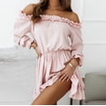 thumbnail image 4 of Mini vestido liso de manga larga suelto con hombros descubiertos bohemio a la moda para mujer Fridja  yut44, 4 of 9