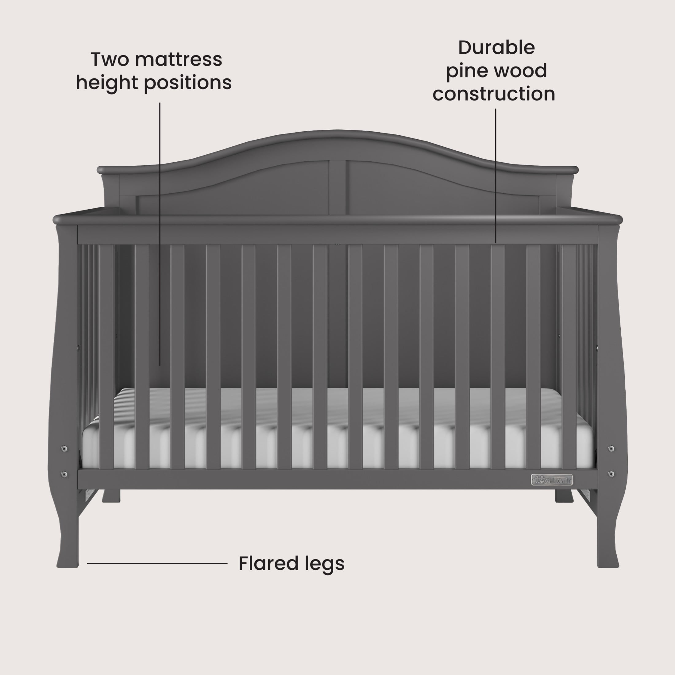 Child Craft Camden Crib and Changing Table Nursery Set, 4-in-1 Convertible Design, Cool Gray, 2-Piece