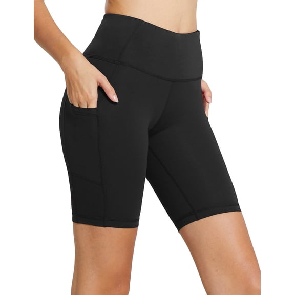 BALEAF Biker Shorts Women Yoga Gym Workout Spandex Athletic Running Volleyball Tummy Control Compression with Pockets 8" Black Size 3XL