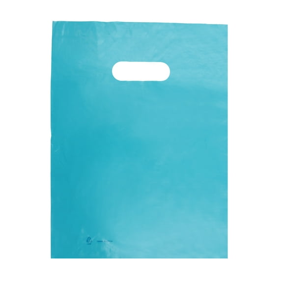 SSWBasics Teal Blue Plastic Merchandise Shopping Bags with Die Cut Handles - Lightweight