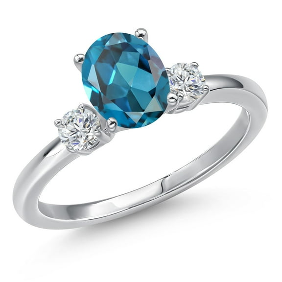 Gem Stone King 14K White Gold London Blue Topaz and White Lab Grown Diamond Engagement Ring for Women | 1.70 Cttw | Oval 8X6MM | Gemstone November Birthstone | Size 8