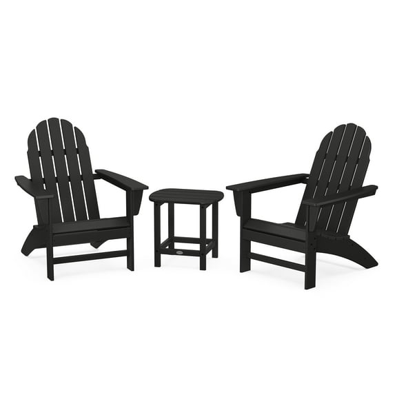 POLYWOOD Vineyard 3-Piece Adirondack Set with South Beach 18" Side Table in Black