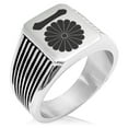 thumbnail image 1 of Stainless Steel Nasu Samurai Crest Needle Stripe Pattern Biker Style Polished Ring, 1 of 1