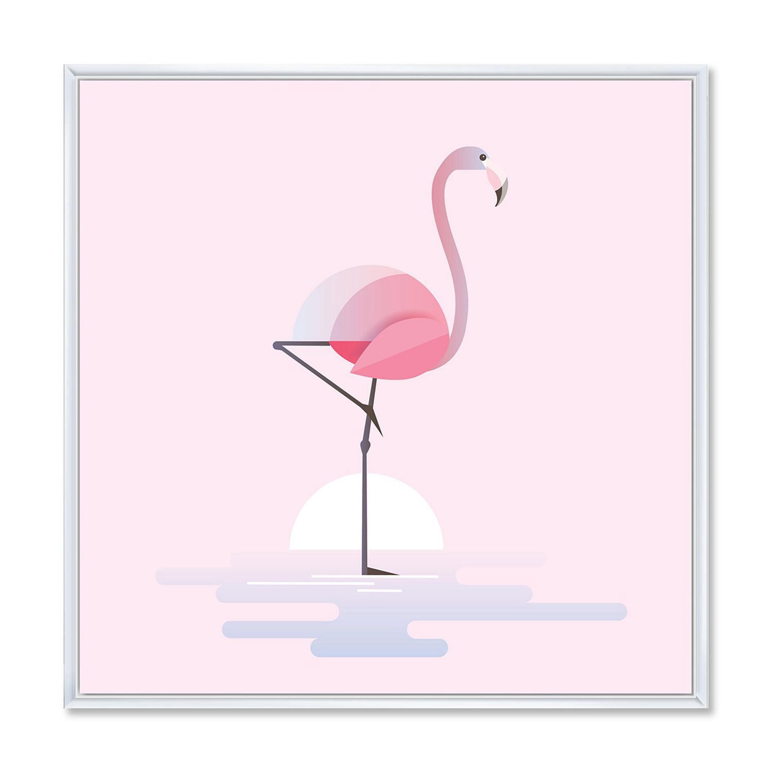 Designart Standing Pink Flamingo FLOAT FRAME WALL ART