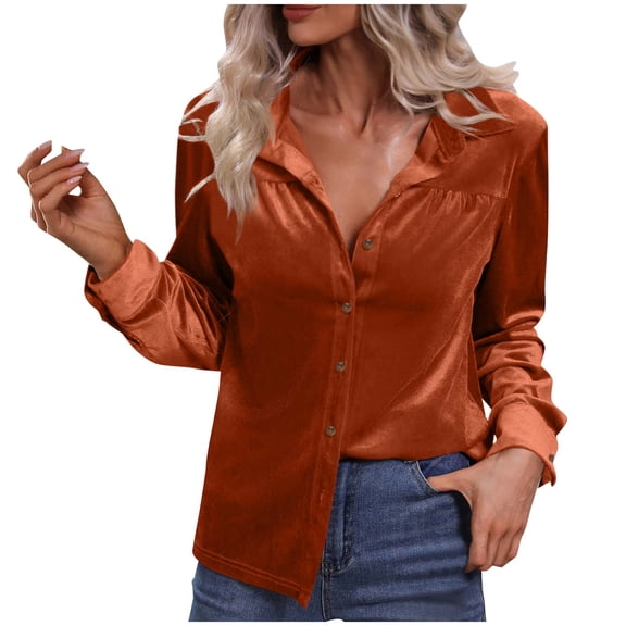 Summer Clothes Savings 2024! TAGOLD Womens Summer Tops,Fall Fashion Women Casual Comfortable Long Sleeve Turndown Collar Blouse Shirt