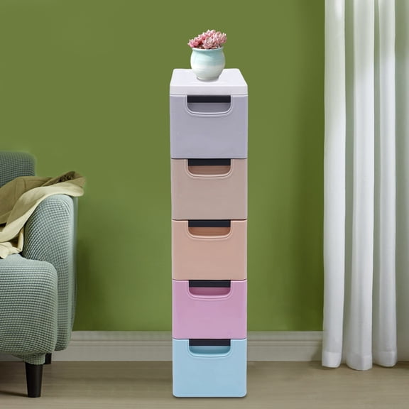 Stackable Clothes Storage Box Heavy Duty Plastic Storage Cabinet w/5 Drawers
